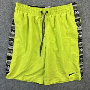 Nike Swim Trunks Mens Medium Yellow Camo Side Stripe Mesh Lined Drawstring